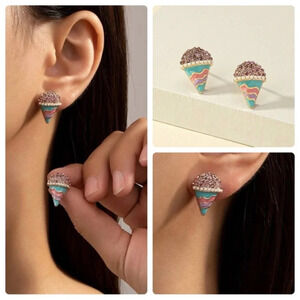 2/$30🌵 Pastel Colorful Ice Cream Cone Rhinestone Faux Pearl Earrings Summer NEW